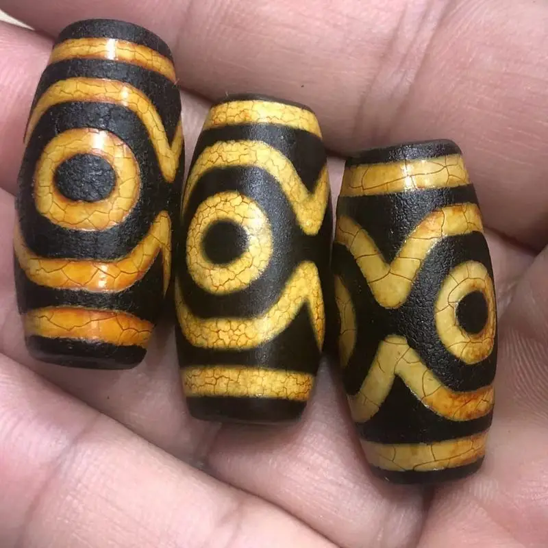 Wholesale Tibetan-style aged old yellow three-eye DIY accessories agate weathered pattern dzi beads