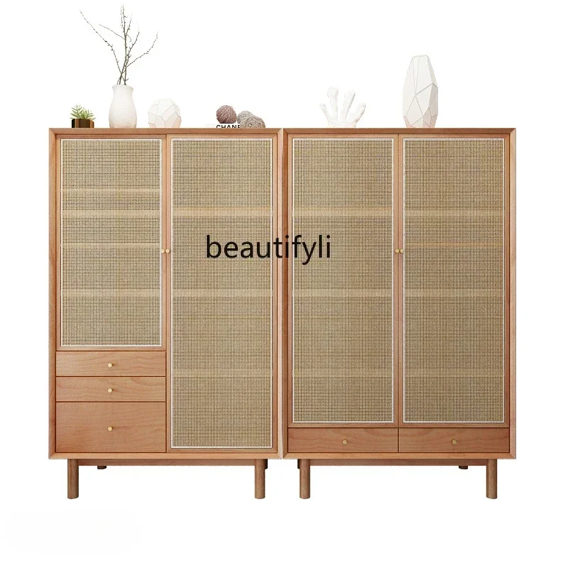 

45Nordic Solid Wood Original Rattan Wardrobe Japanese Wardrobe Simple Storage Cabinet Bedroom Assembled Cabinet