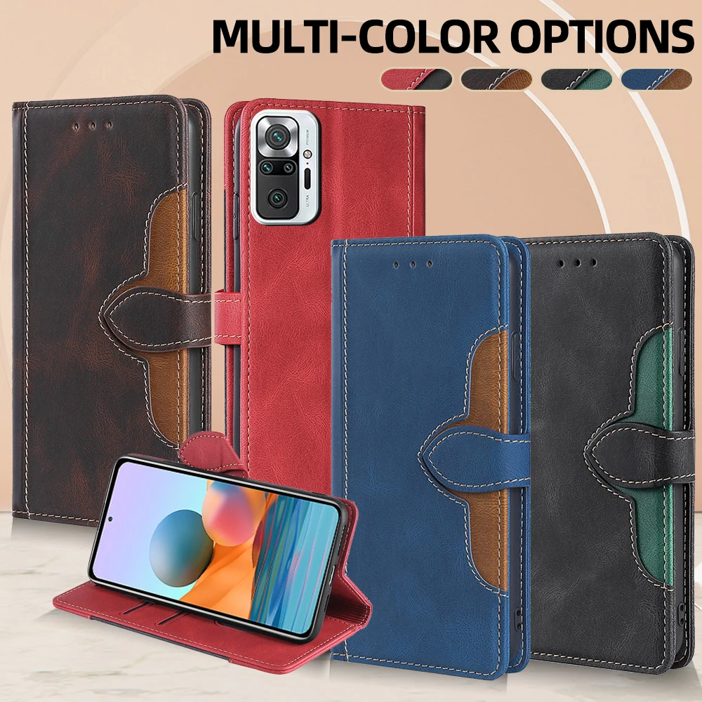 GEFENIS Retro Contrasting Color Wallet Cover For Xiaomi Redmi Note 10 Pro Max Prime 10T 10S Lite 10A 10C Magnetic Buckle Book St
