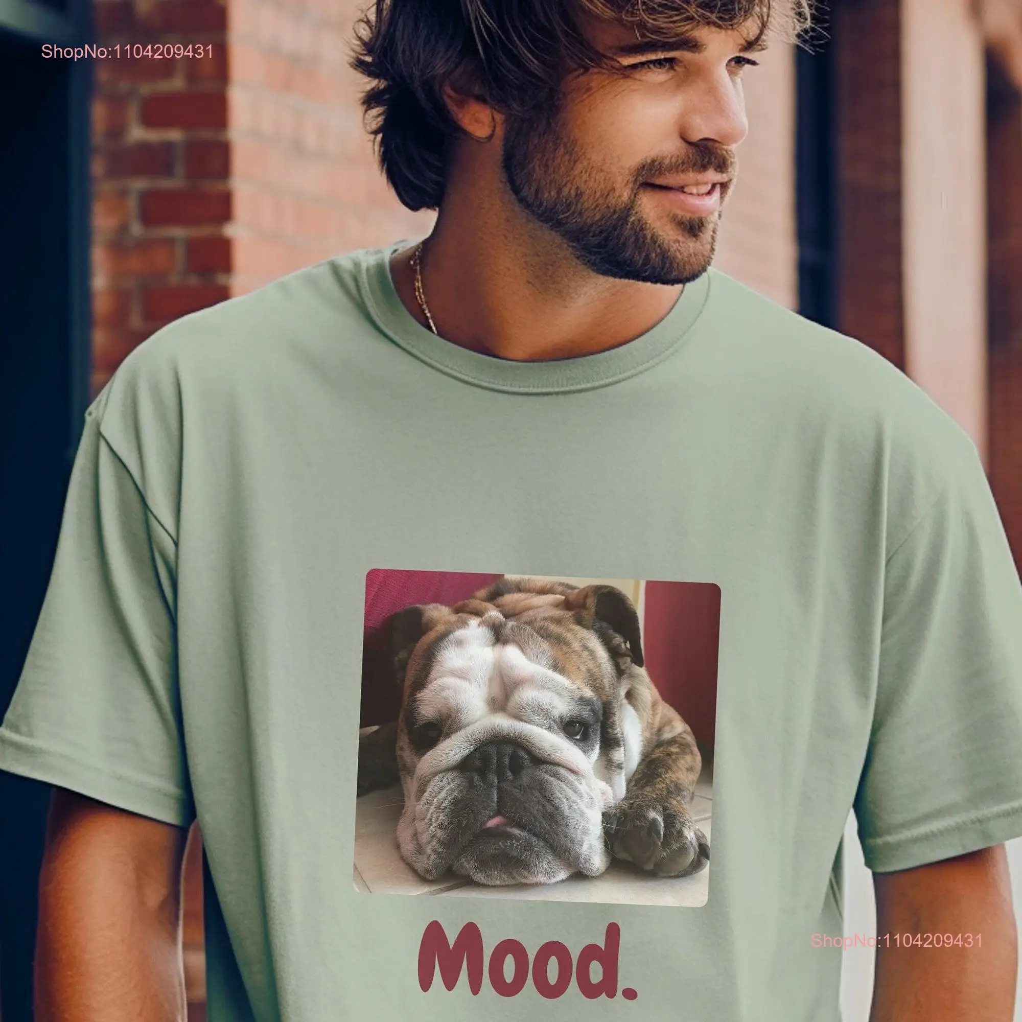 Winston Mood Garment Dyed T shirt Funny English Bulldog Dog Lover Lovers long or short sleeves