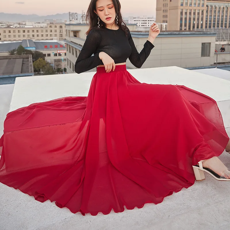 720 Degree Chiffon Skirt Ballet Dance Women Gypsy Skate Long Skirts Dancer Practice Wear Professional Stage Dance Skirt