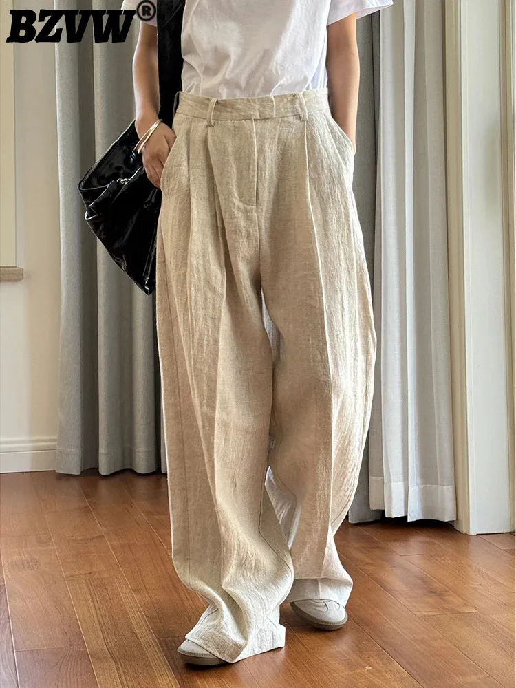 

BZVW Minimalism Linen Sunscreen Pants For Women High Waist Straight Wide Leg Trousers Office Lady 2024 Summer New 26D9337