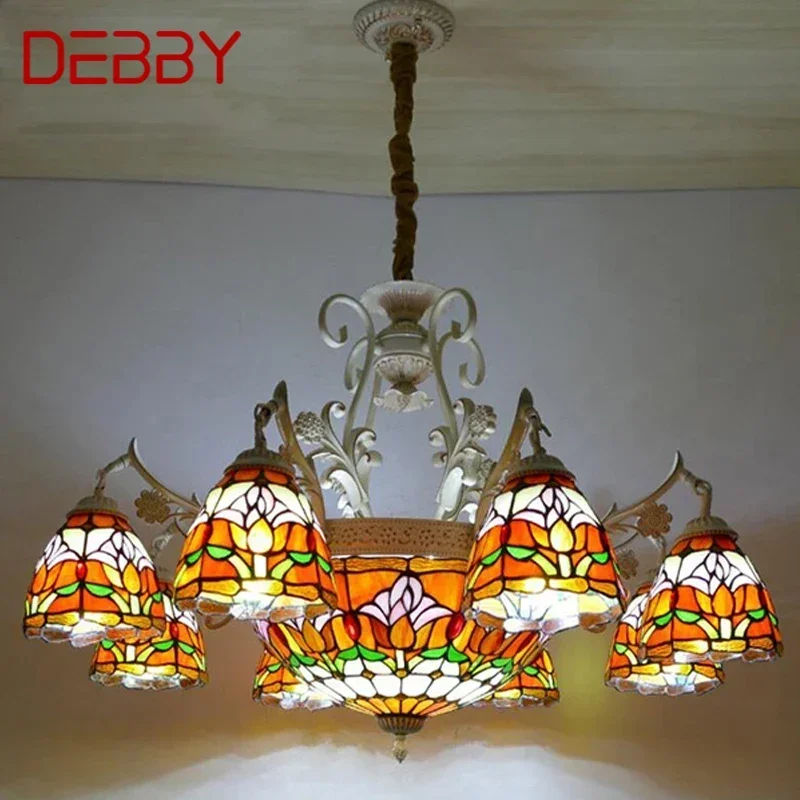 

DEBBY Tiffany Европейская подвесная лампа для гостиной, винтажная креативная цветная стеклянная люстра для ресторана, спальни, отеля