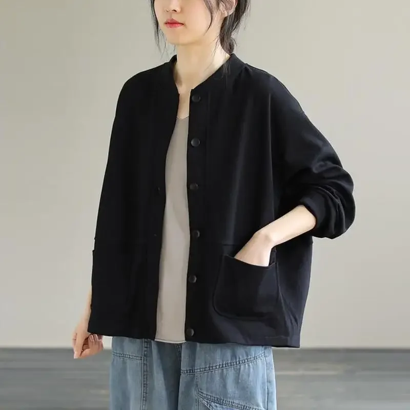 Cinza minimalista cor sólida jaqueta casual feminina versão coreana uniforme de beisebol solto cardigan esportivo