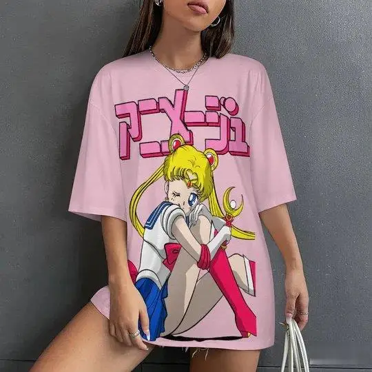 

Футболка в стиле аниме «Сейлор Мун», женская и мужская повседневная одежда 2026, летние новые хлопковые топы с короткими рукавами, футболка с графическим рисунком, уличная одежда с героями мультфильмов, одежда Y2k