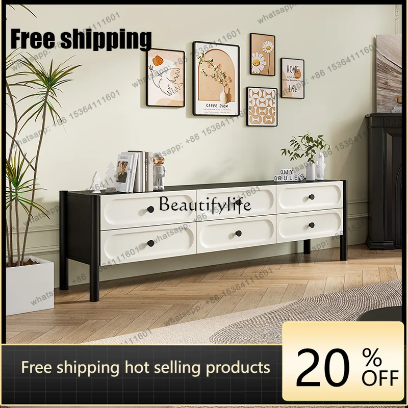 Factory Direct  Modern simple living room household solid wood French cream floor cabinet small apartment storage cabinet new