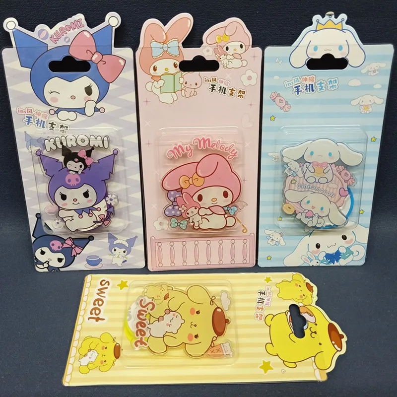 

24pcs Sanrio Kuromi Hello Kitty Creative Acrylic My Melody Mobile Phone Bracket Pom Pom Purin Cartoon Desktop Holder Wholesale