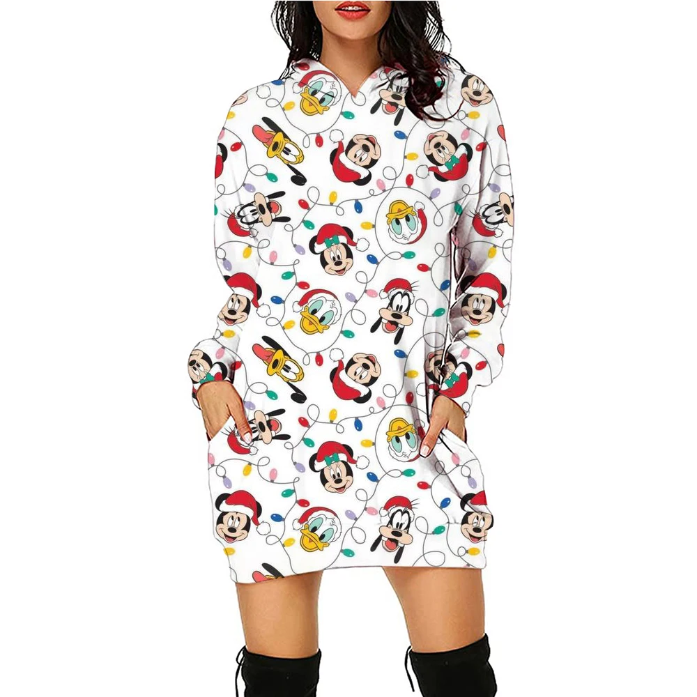 Ladies\' hot selling autumn and winter Christmas gifts, fashionable casual dresses, Disney Mickey Mouse printed hoodies, sports s