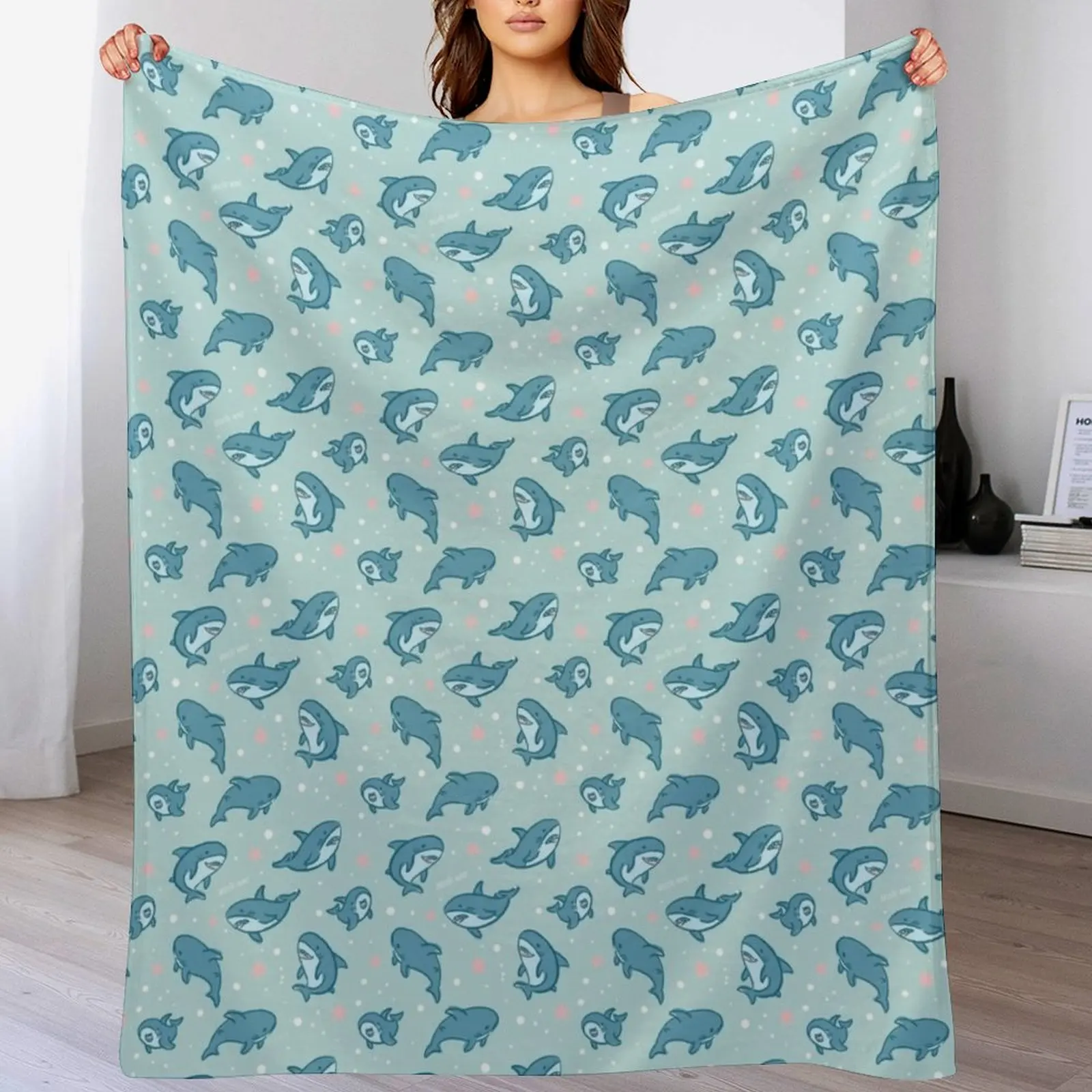 Brucie Blahaj shark under the sea pattern (Teal) Throw Blanket Retros Sleeping Bag Sofa Throw Giant Sofa Blankets