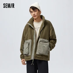 Semir Cotton Coat Men New Loose Stand Collar Imitation Cashmere 2022 Winter New Splicing Thick Parka