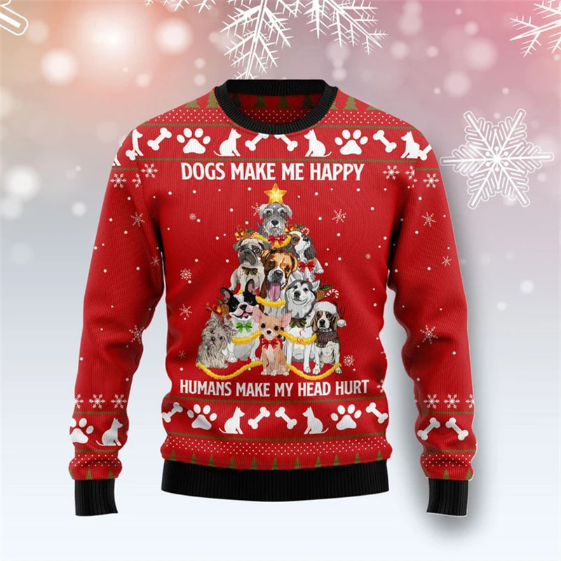 Christmas Tree Graphic Ugly Christmas Sweaters Men Women Funny Xmas Gift Couple Party Tops Fashion Long Sleeve Unisex Clothing