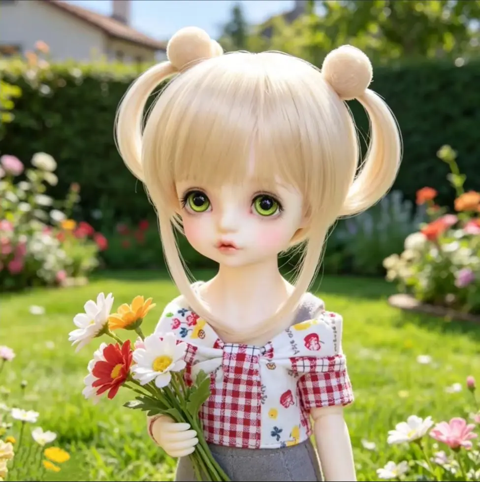 

Wigs Double Ponytail BJD Doll Hair, 1/3 1/4 1/6 Gold Color Bangs Doll Wig Free Shipping
