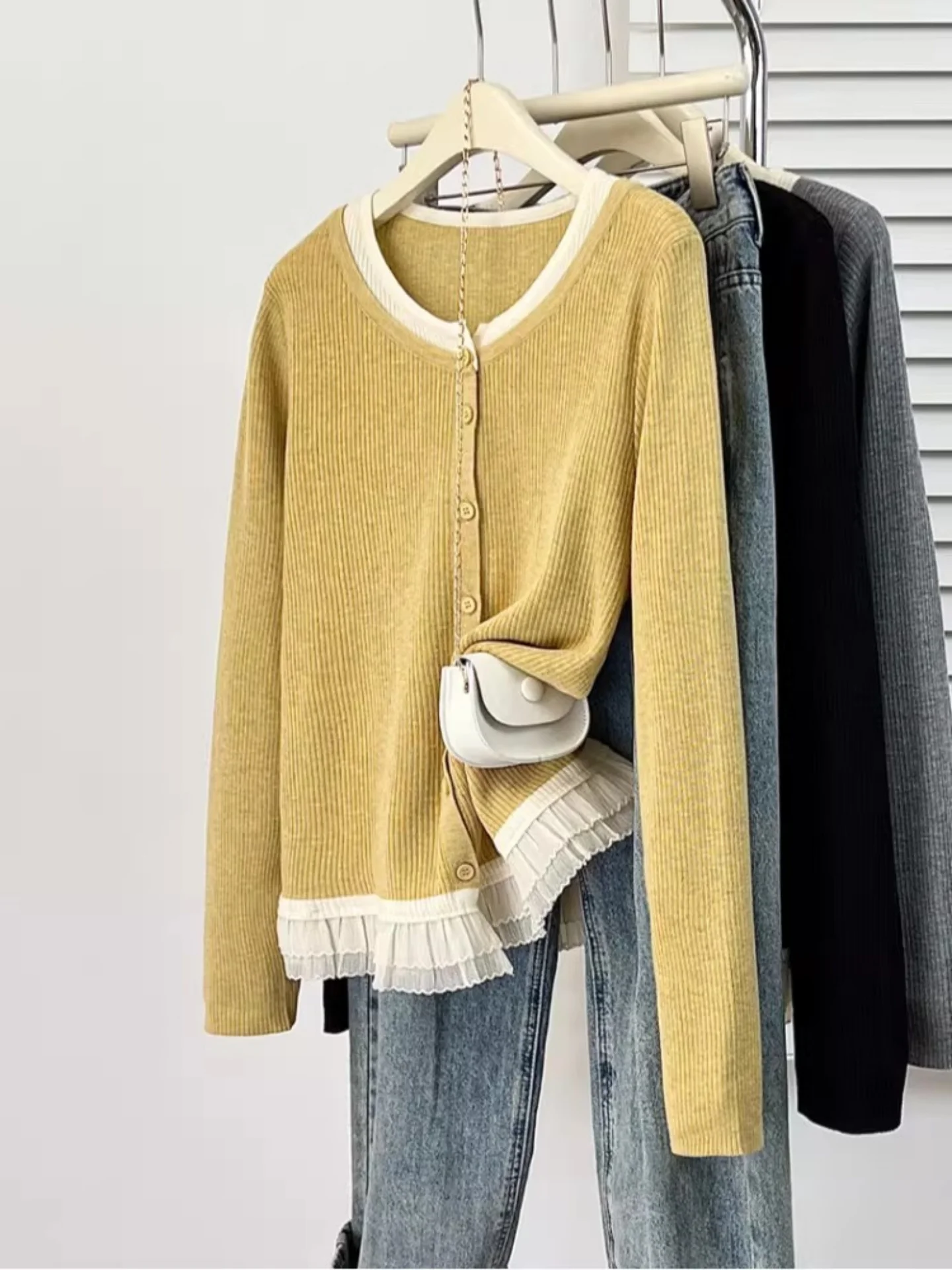 

Faionable Lace Splice Long Sve Knitted Sweater Spring Early Large Size Women's Clothing Sli Agel Top for Younger ...