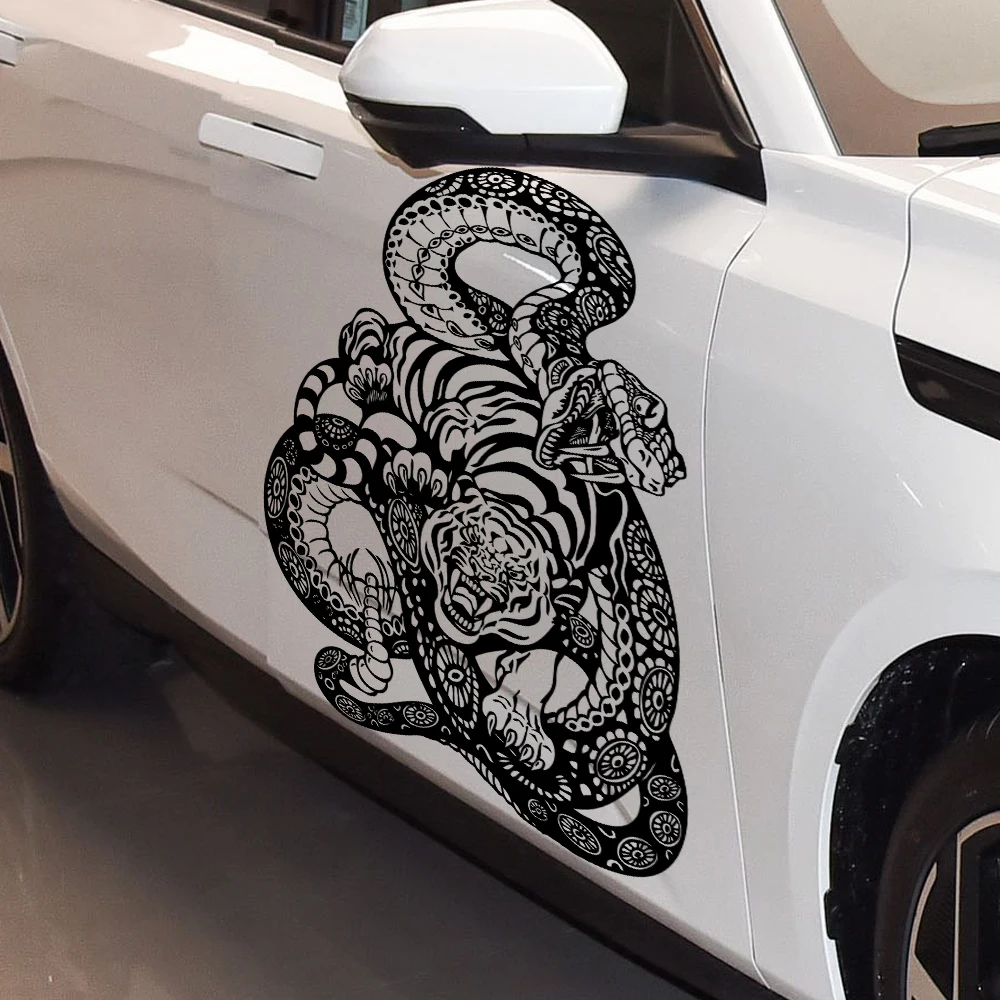 Anime Detachment Car Stickers Tiger And Snake Body Big Picture Decoration Movement Style Die Cutting Waterproof PVC Vinyl Decals