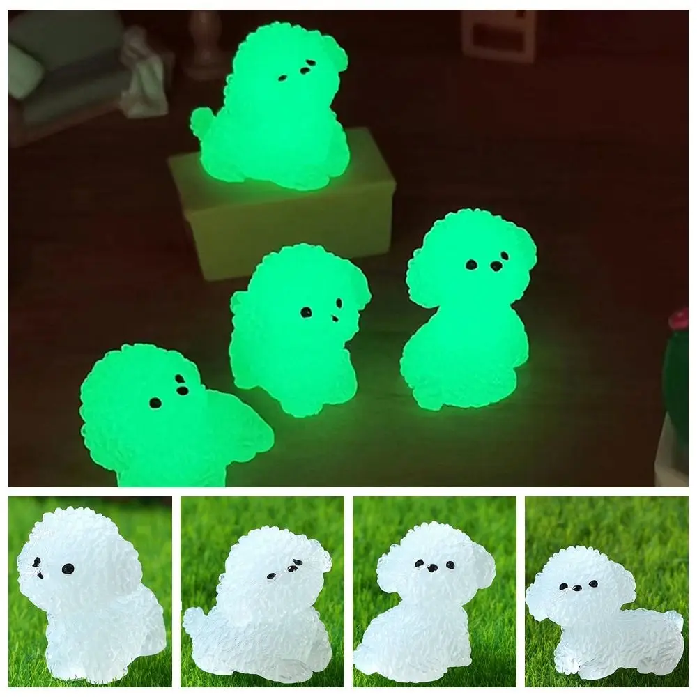 

Creative Cartoon Noctilucent Dog Figurines Resin Mini Luminous Poodle Dog Figurines Desk Bonsai Decor