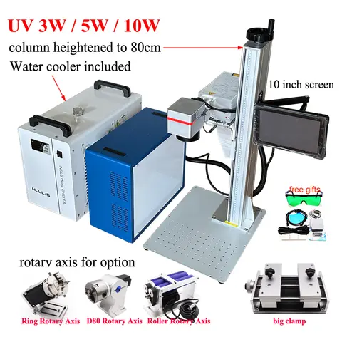Support Lightburn Upgrade 80cm Column UV 5W 3W 10W Laser Glass Marking Machine with 10 inch Touch Screen Computer Ezcad