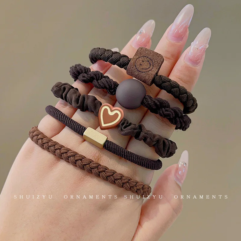 

Коричневая резинка для волос для женщин, веревка для волос с высоким хвостом, прочная резинка для волос, новая модель лета 2025, высокоэластичная веревка для волос для взрослых