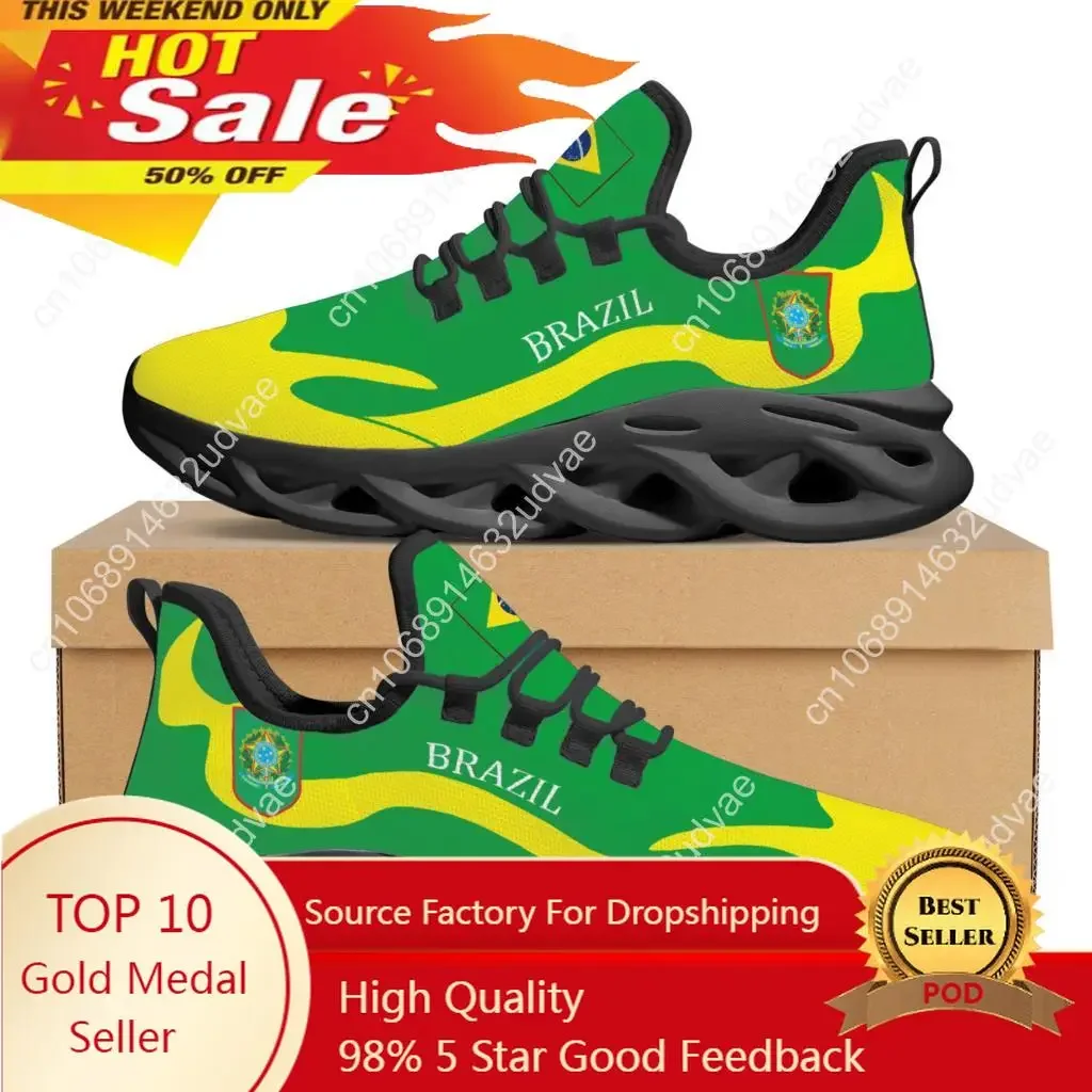 

Personalized Brazil Flag Print Flats Shoes Women's Breathable Comfortable Sneakers Fashion Lace Up Mesh Walking Shoes Zapatos