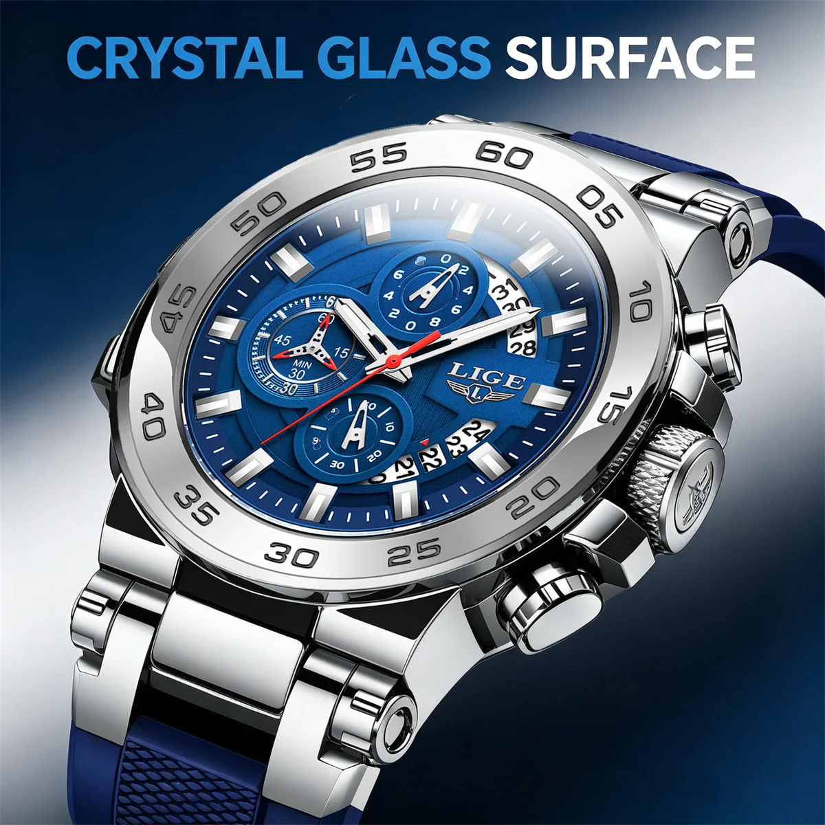 LIGE Men's Digital Wristwatch Casual Business Waterproof Luminous Watches For Men Military Quartz Chronograph Big Dig Watch Men