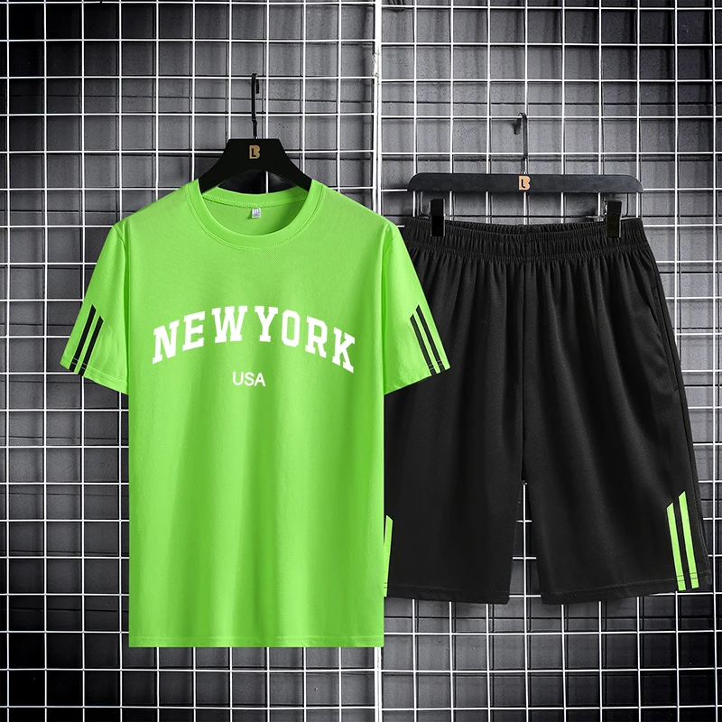 

Summer printed NEW York short sleeved shorts set, quick drying, breathable, fashionable sports set, men's outdoor running