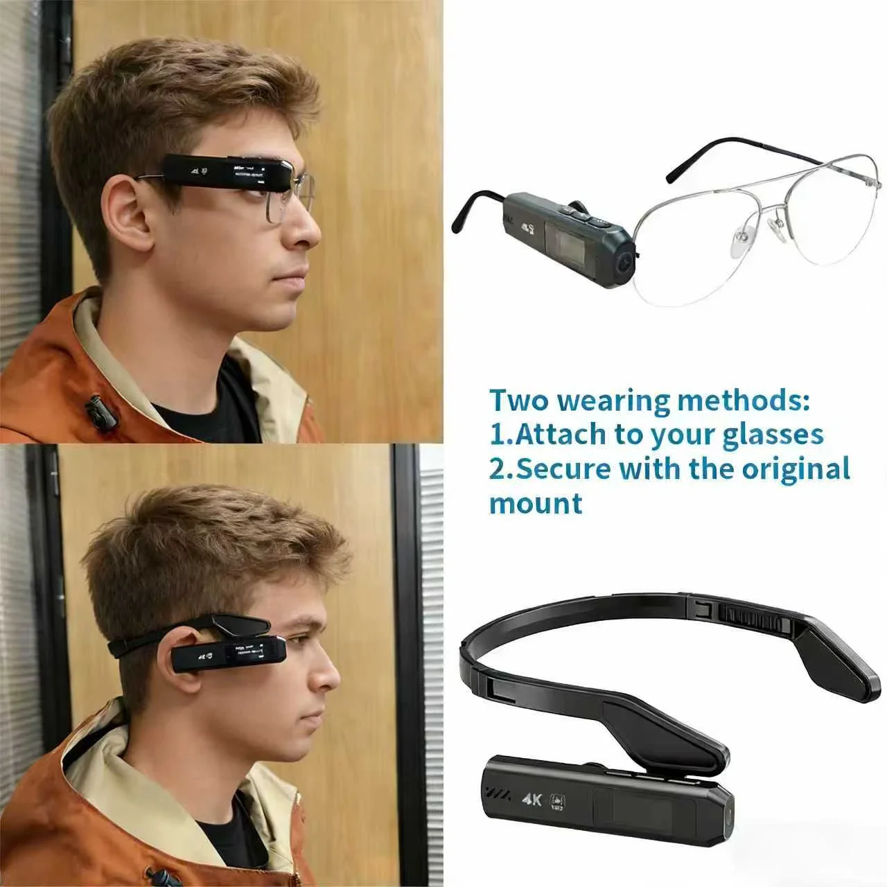4K Head Mounted Action Camera 6-Axis Gyro Anti-Shake 26.1g Lightweight Glasses Wearable WiFi Vlog Video Camcorder
