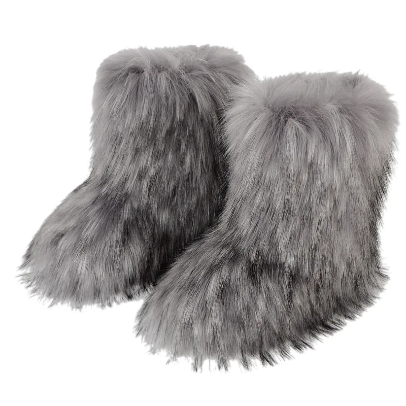 Fashion Y2K Boots Women Winter Furry Thick Warm Fur Snow Boots Round Toe Long Boots Color Plush Faux Fur Snow Boot Girls Shoes