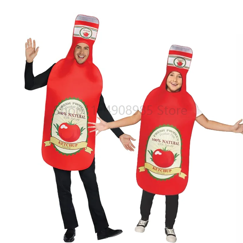 

New Arrival Unisex Children Tomato Ketchup Party Dress Up Adult Ketchup Bottle Costume For Halloween Purim Carnival
