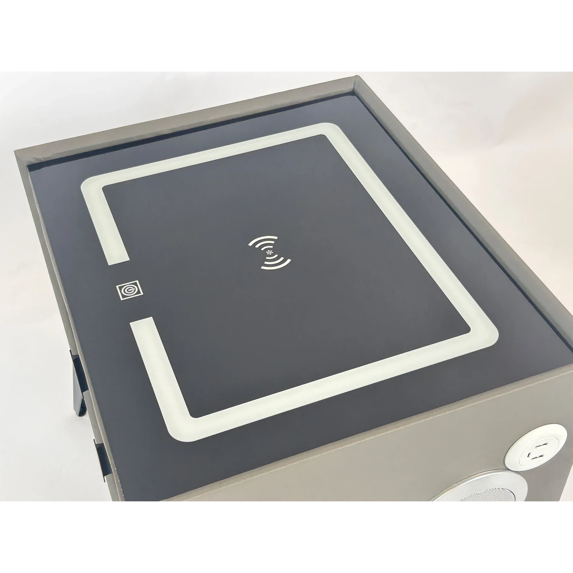 

A HOYOO Smart Bedside Table Modern Bedroom 2-drawer Smart Bedside Table With Wireless Charging for Smart Intelligence