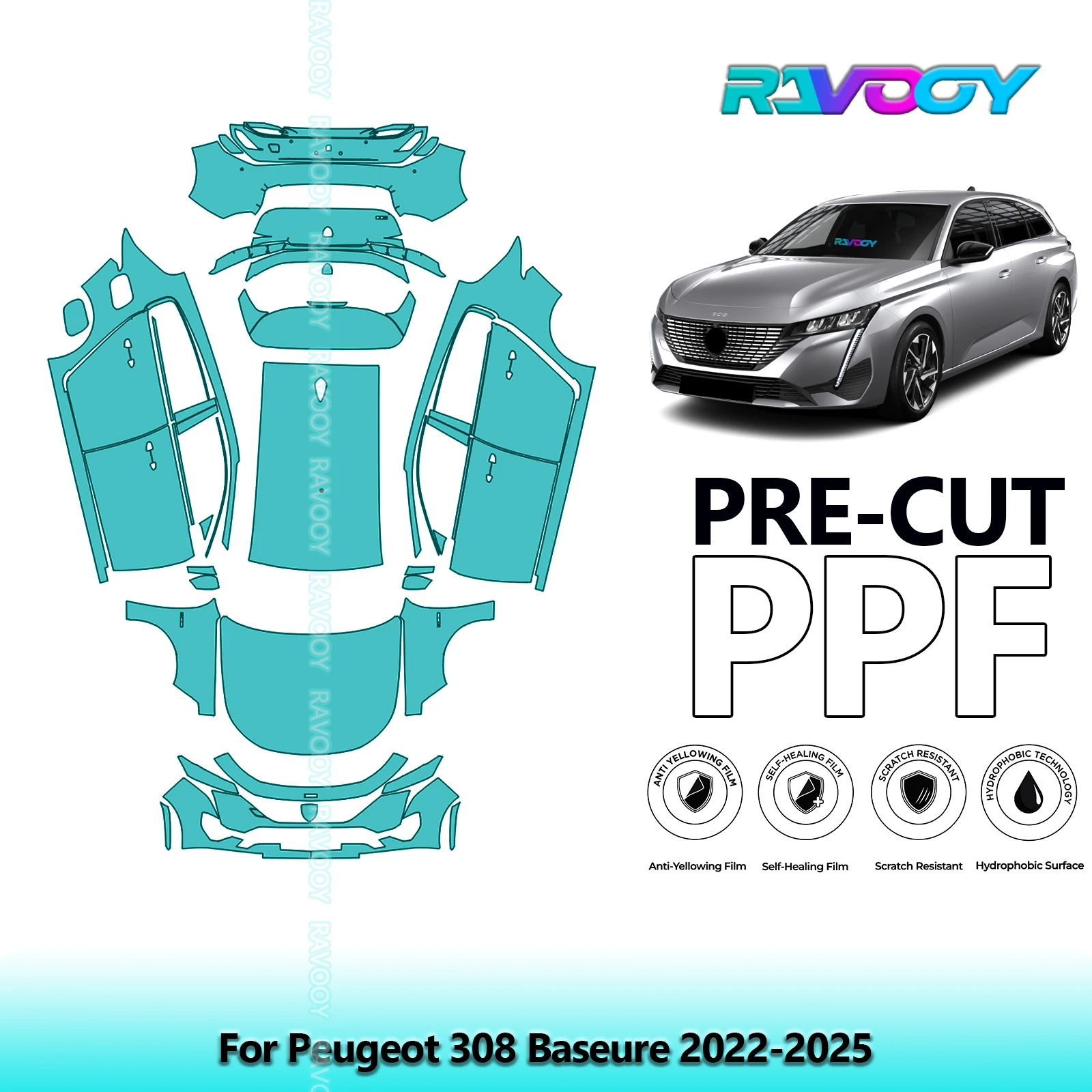 

Full Vehicle Clear Bra Precut PPF Paint Protection Film For Peugeot 308 Baseure 2022-2025