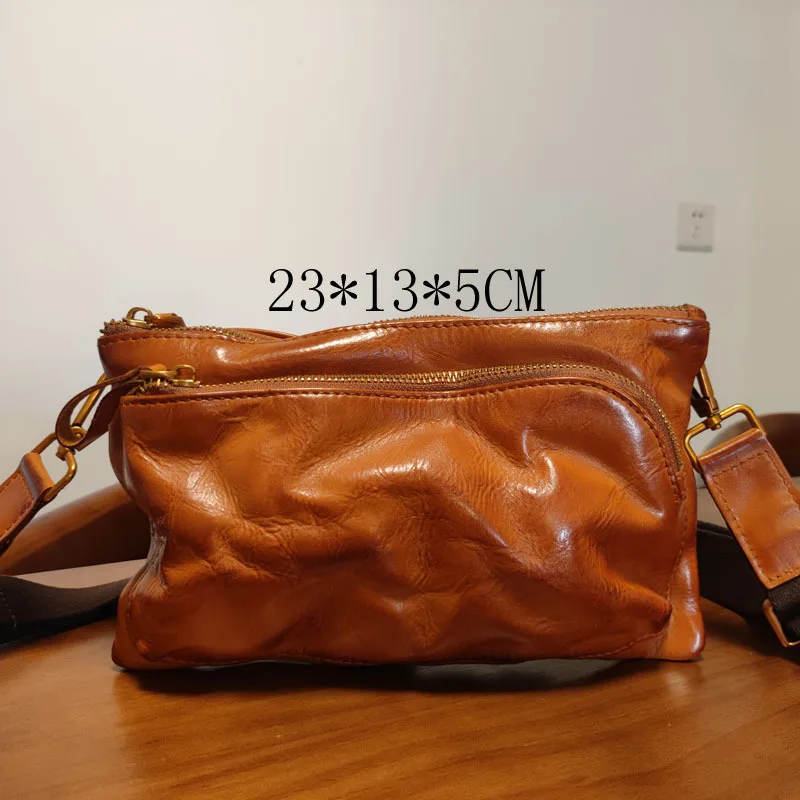 AETOO New vintage męska torba na klatkę piersiowa roślina opalona warstwa głowy skórzana torba crossbody skórzana na co dzień modny plecak ręka