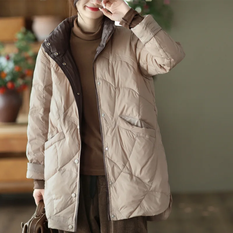 Kobiety x-long Ultra lekki kurtka zimowa 2023 New Arrival 90% biały puch kaczy ciepła moda Vintage Slim Fit Parka puchowa