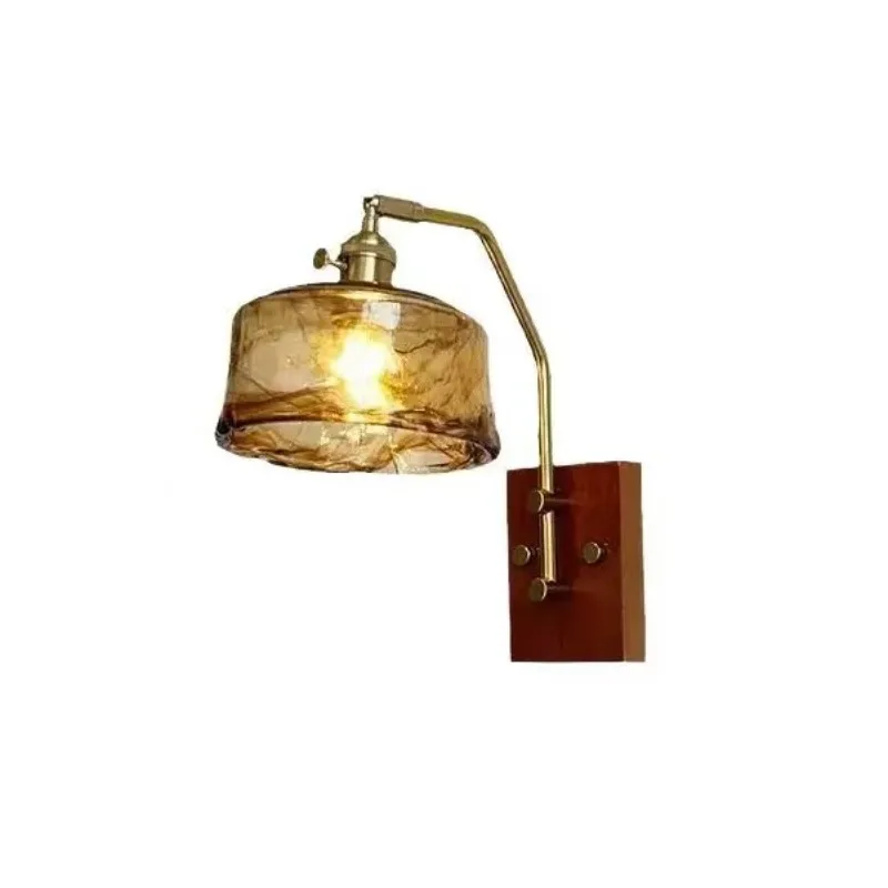 

Japanese Retro Wall Lamps Minimalist Brass Walnut Study Living Room Bedroom Bedsides Bathroom Dining Room LED Lighting Fixtures