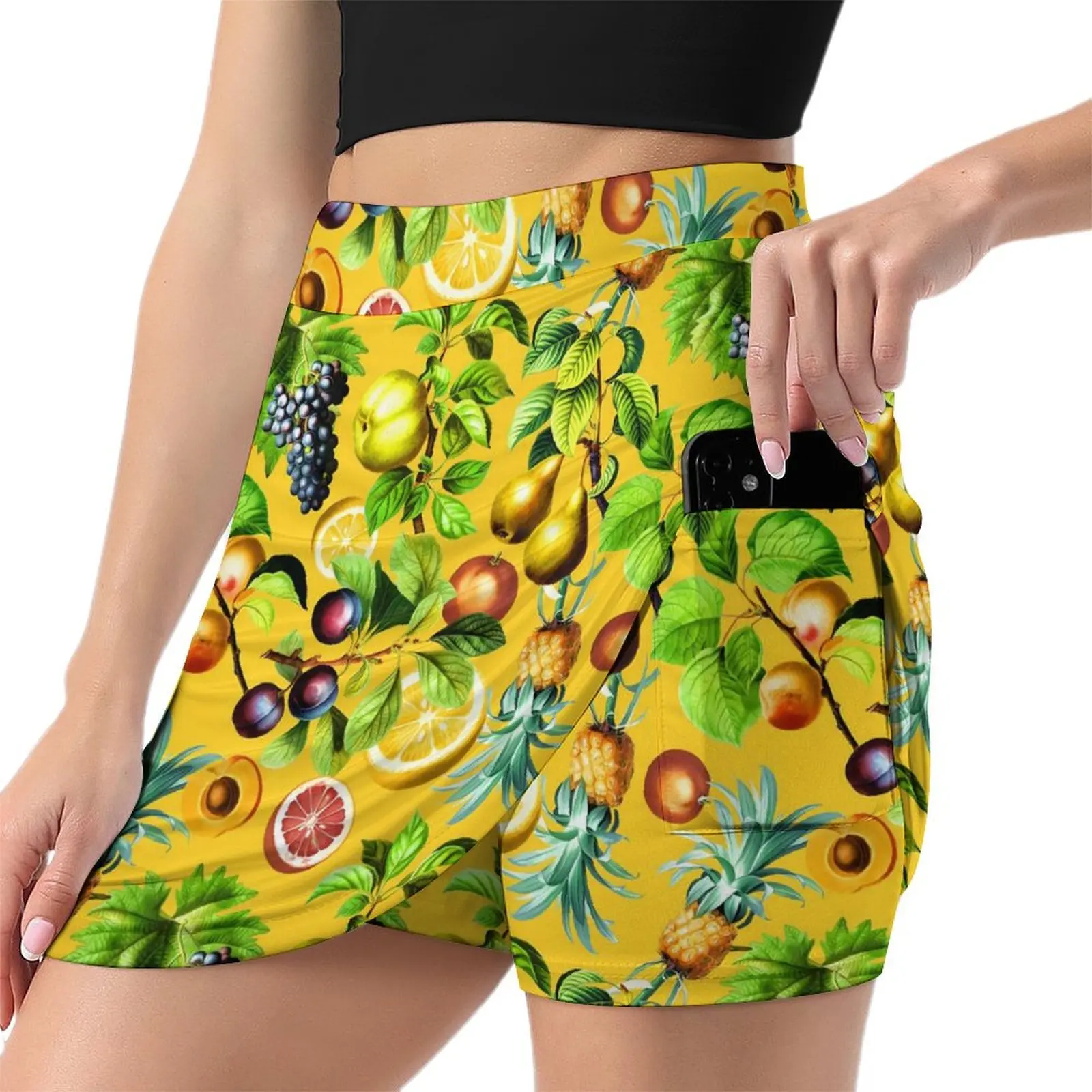 

Fruit Print Skirt Ladies Pineapple And Grapes Cute Mini Skirts High-waisted Design Street Wear Casual Skirt Big Size 3XL 4XL