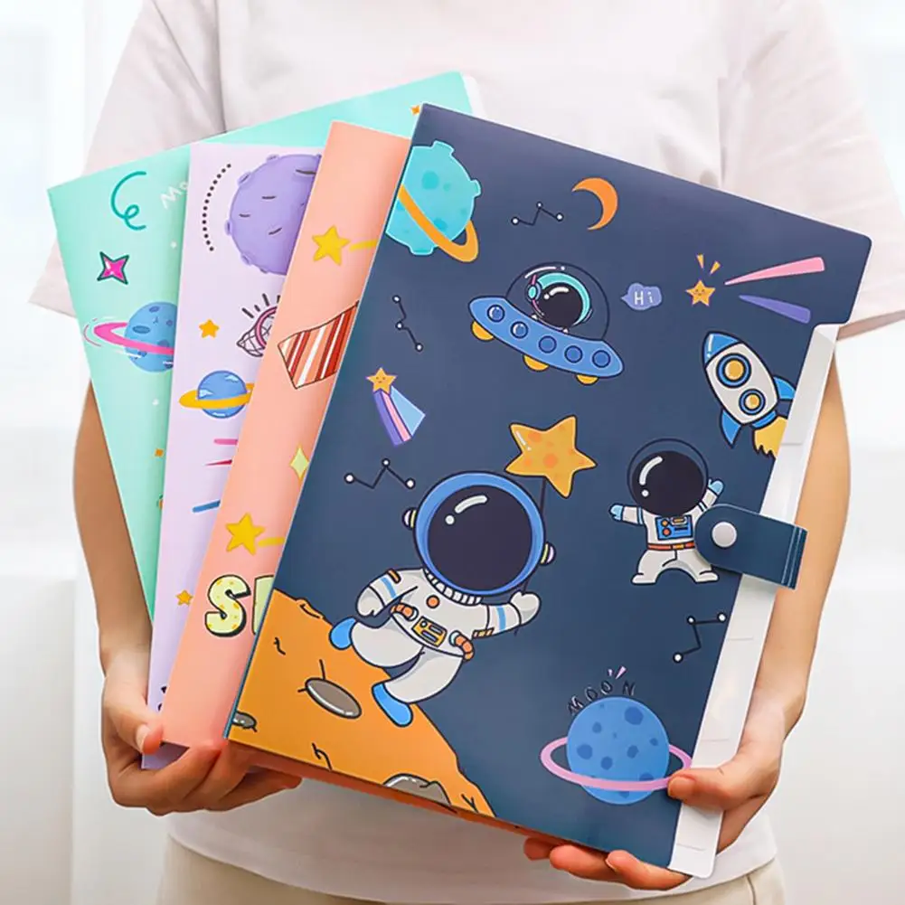 Carpeta de archivos dibujos animados astronautas impermeable Snap 6-Grid estudiante A4 Carpeta de almacenamiento de clasificación de papel suministro de papelería