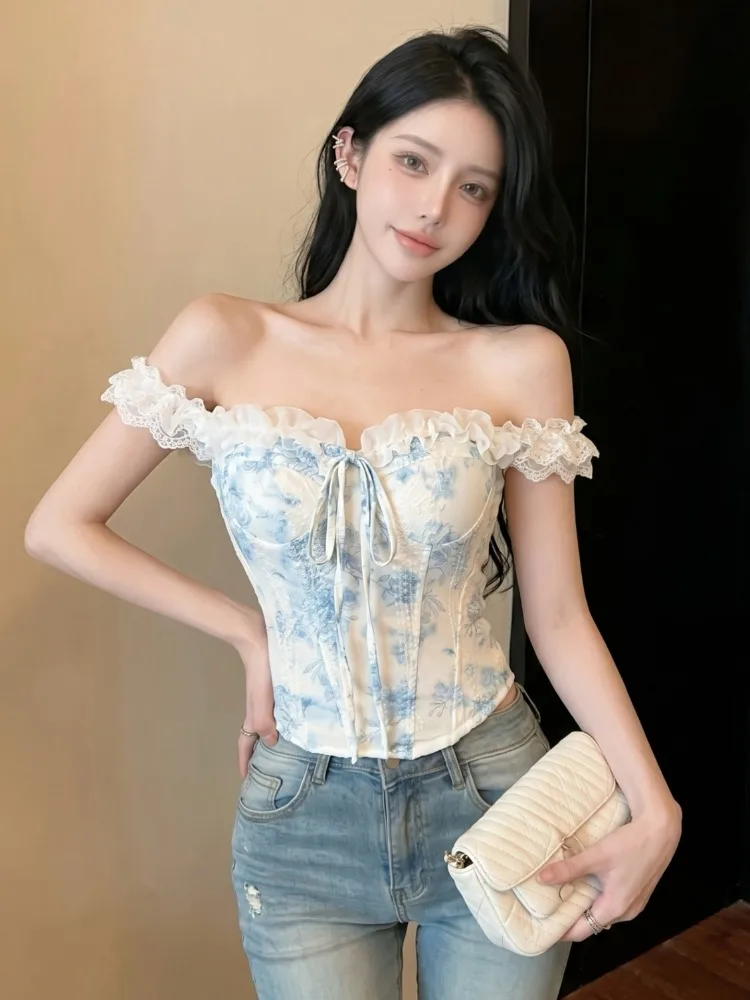 

Fashionable Sexy Pure Desire Summer New Slimming Lace Trim Tube Top Vest Versatile Top Korean Style Standard Fit Breathable S...