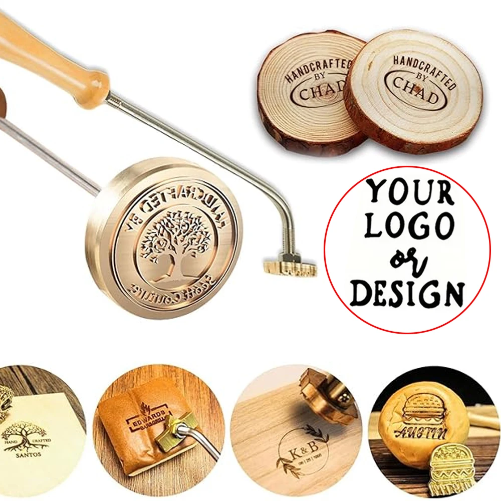 M8 Customized Wood Branding Iron with Your LOGO Design,Personalized Metal Heated Branding Iron for Leather Burger Heat Stamps