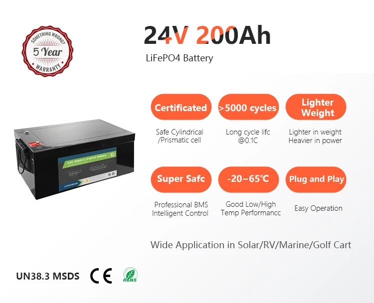 Lithtech-Paquete de batería de iones de litio Lifepo4 para almacenamiento de energía Solar, 24V, 200Ah, 48V, 100Ah