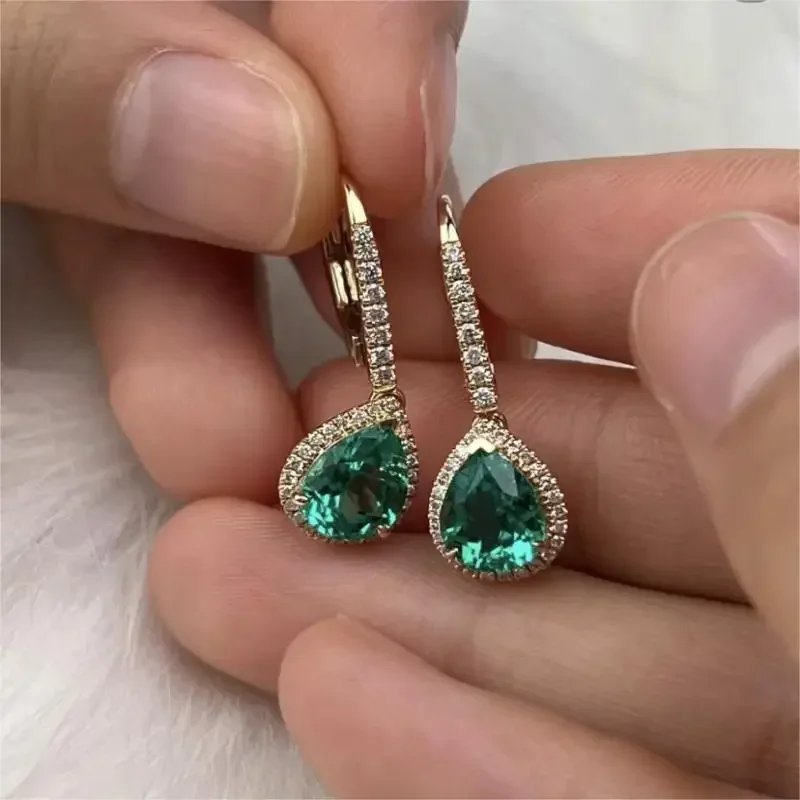 Pirmiana Customized 9k/14K/18K  Gold Lab Grown Emerald Earrings  Pear Shape Fashion Jewelry Women Party Gift