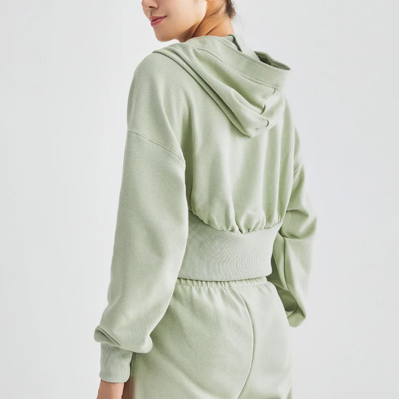 Vêtements de Yoga à capuche d'hiver, haut de course, de sport, court, à manches longues, Slim, vêtements de Fitness, veste pour femmes