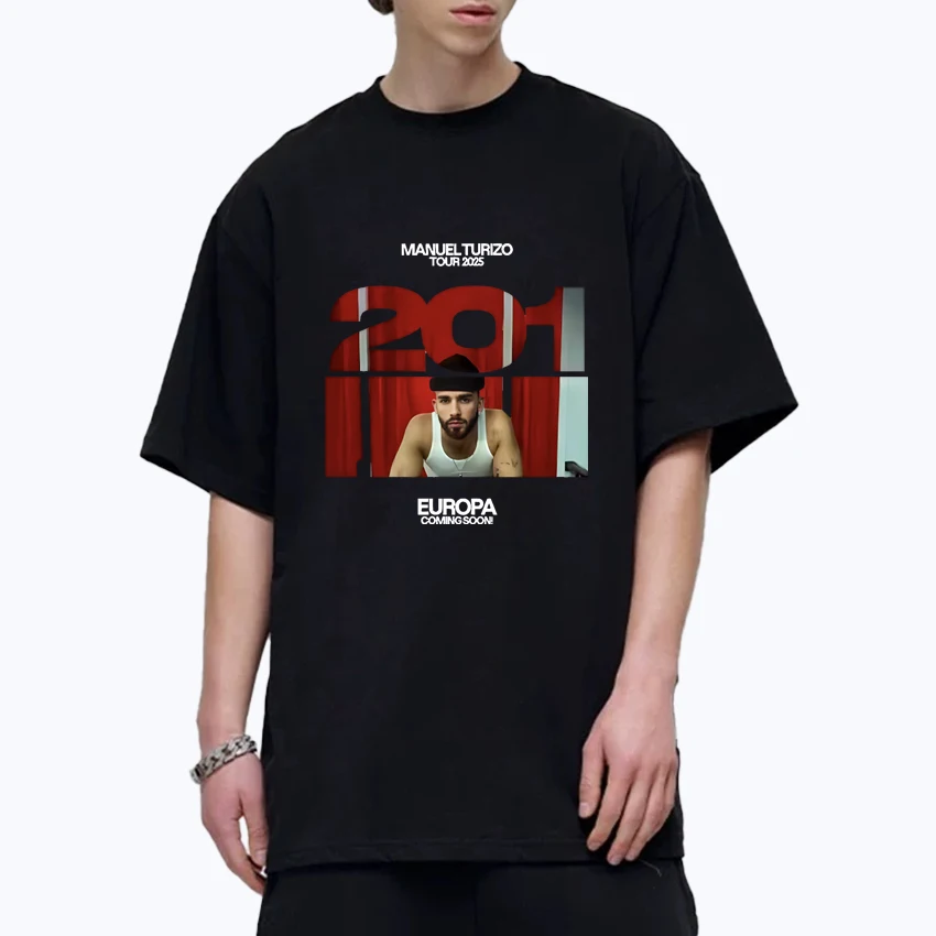

2025 Manuel Turizo Album 201 Tour Crew Neck Oversized t-shirt 100% Cotton Men Women short sleeve t-shirts streetwear Unisex Tops