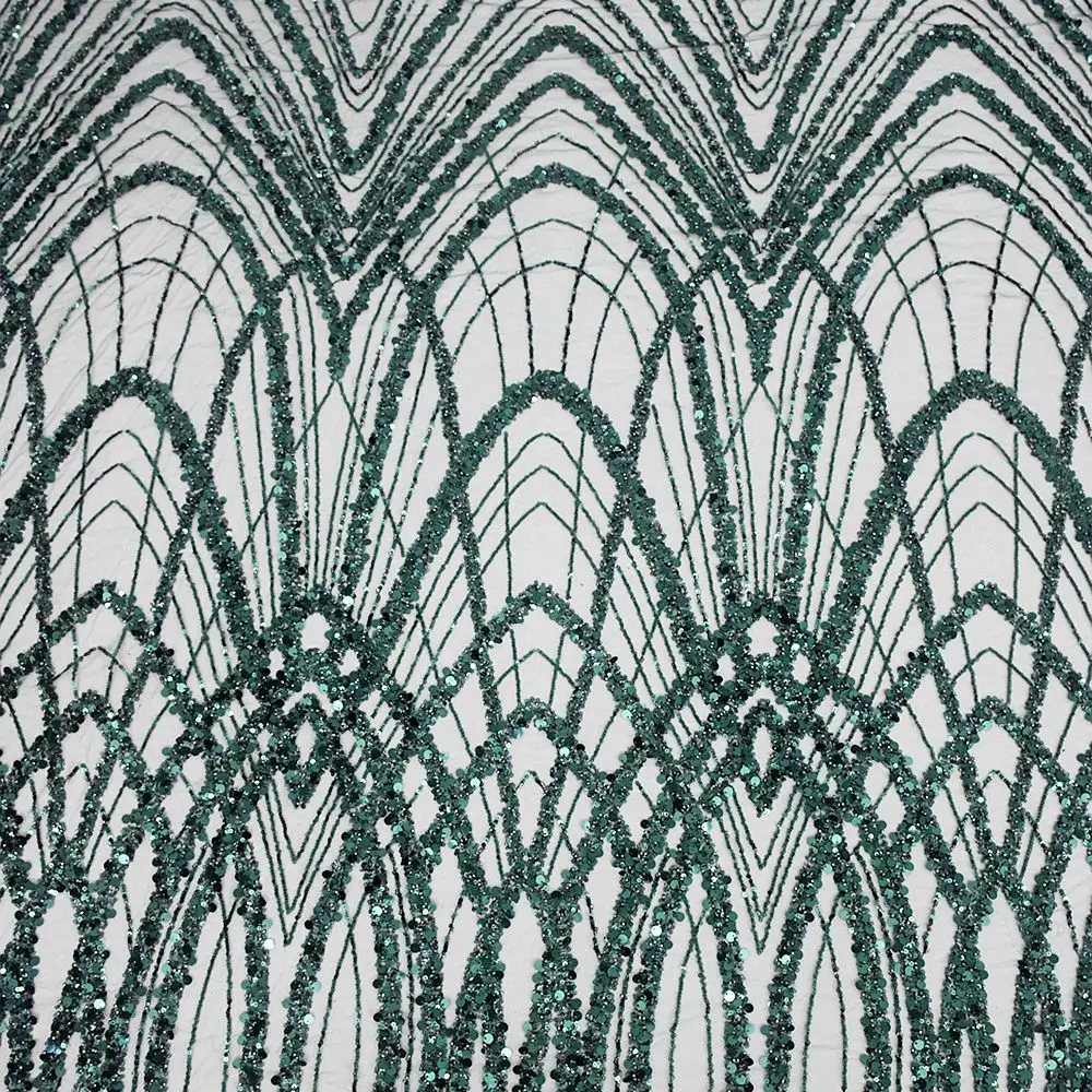 1 Yard Emerald Green BridalNigerian French Net Lace Fabric African High Quality Sequined Tulle Wedding Dress with Sequins HY2317