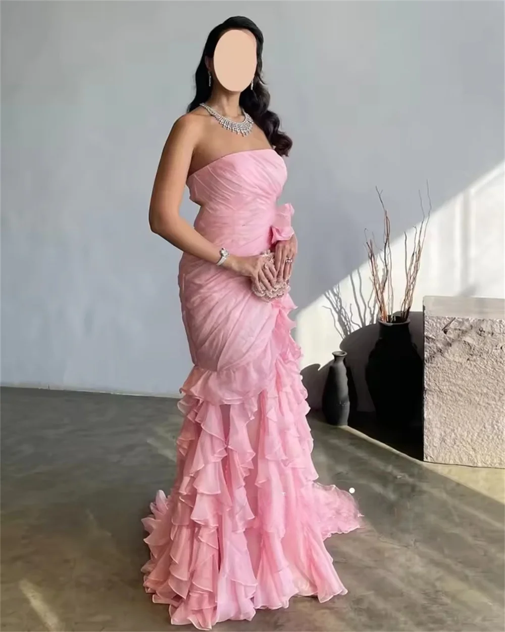 Mila Customized Strapless Trumpet Wedding Party Dress 3D Flower Cascading Ruffle Prom Dresses Court Train Women Evening Dress