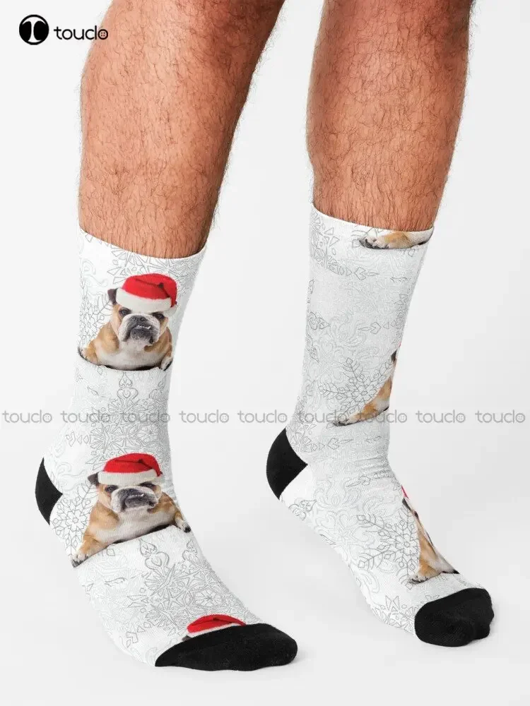 English Bulldog Christmas Socks Cotton Socks Personalized Custom Unisex Adult Teen Youth Socks 360° Digital Print Custom Gift