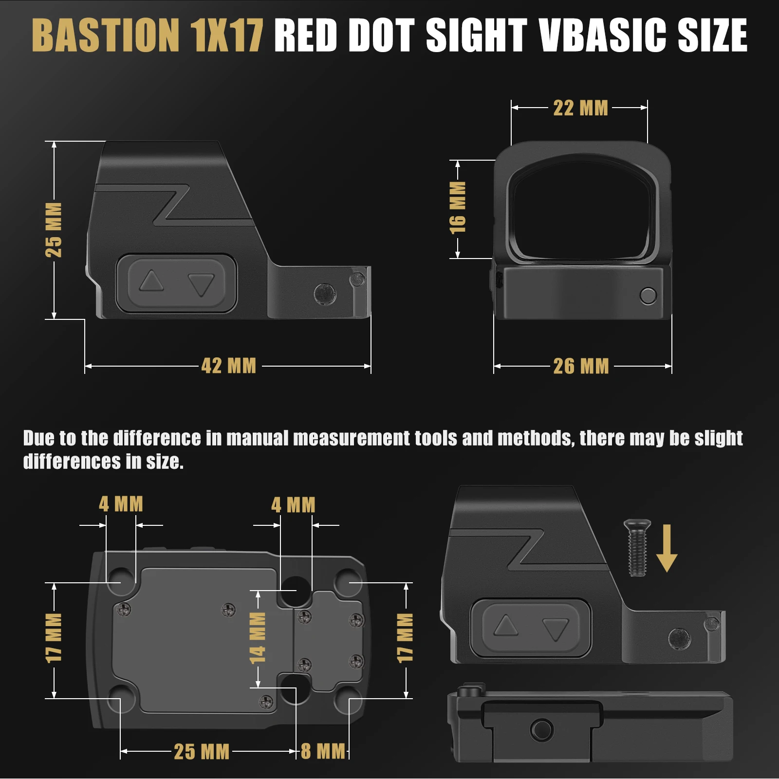 SPINA OPTICS Bastion 1x17 S-CR RMSC 3MOA Shake Awake Red Dot Sight HS 407K/507K G48/43X MOS P365X/XL