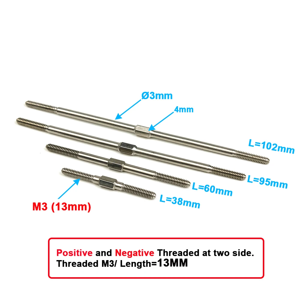 4PCS 3mm M3 Stainless Steel Positive Negative Threaded Push Rod Servo Linkage 38mm/ 60mm/ 95mm/ 102mm for RC Boat Aircraft Model