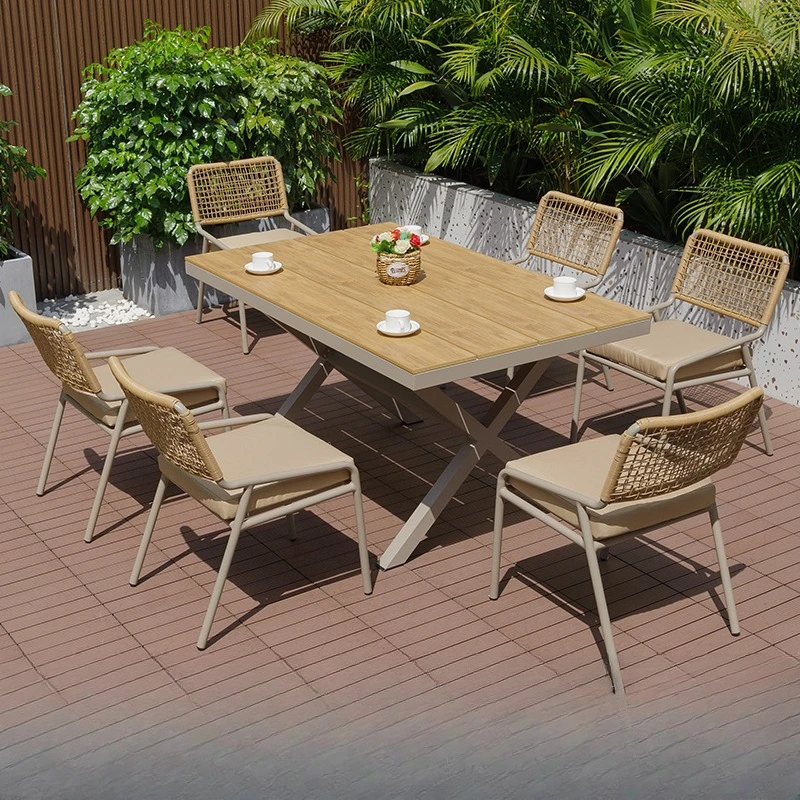

Outdoor courtyard aluminum alloy tables and chairs Garden terrace Balcony leisure three-piece outdoor woven rattan chair Dining