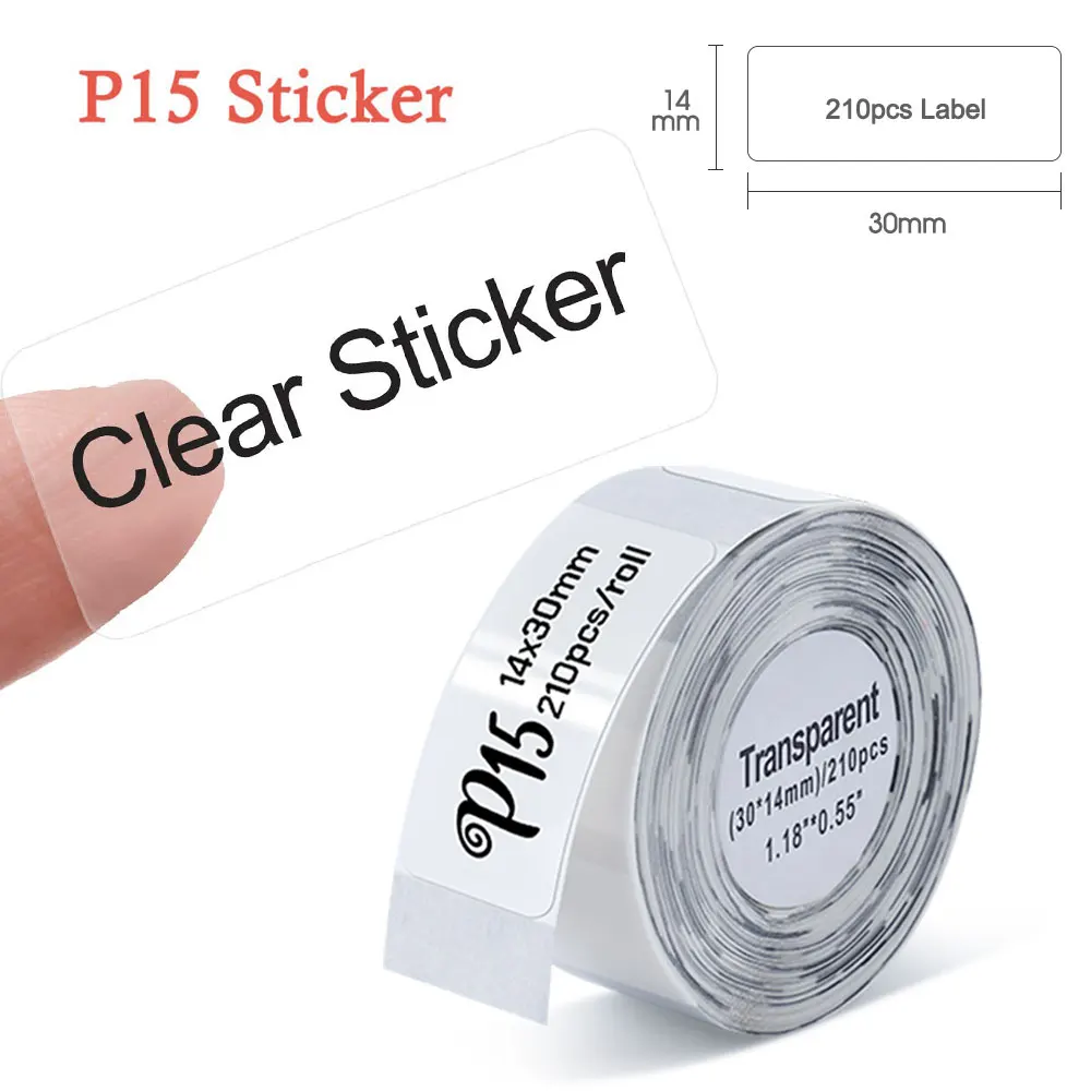 Marklife P15 Transparent Sticker 14mm x 30mm Thermal Roll Paper for P15 P12 Labeling Machine Waterprood Self-adhesive Label Tape