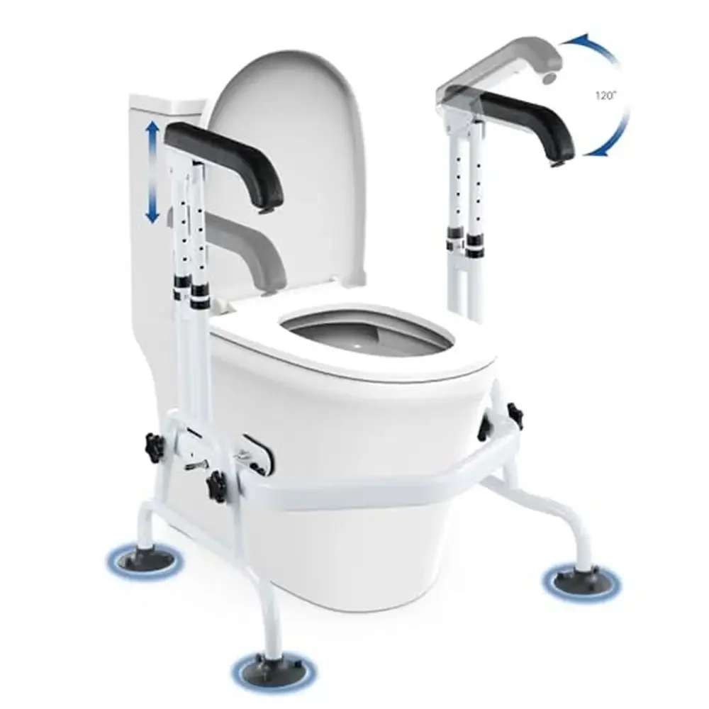 

Adjustable Height Toilet Safety Frame with Foldable Handles Heavy Duty Toilet Rails Seniors 550 Ibs Stability and Safety