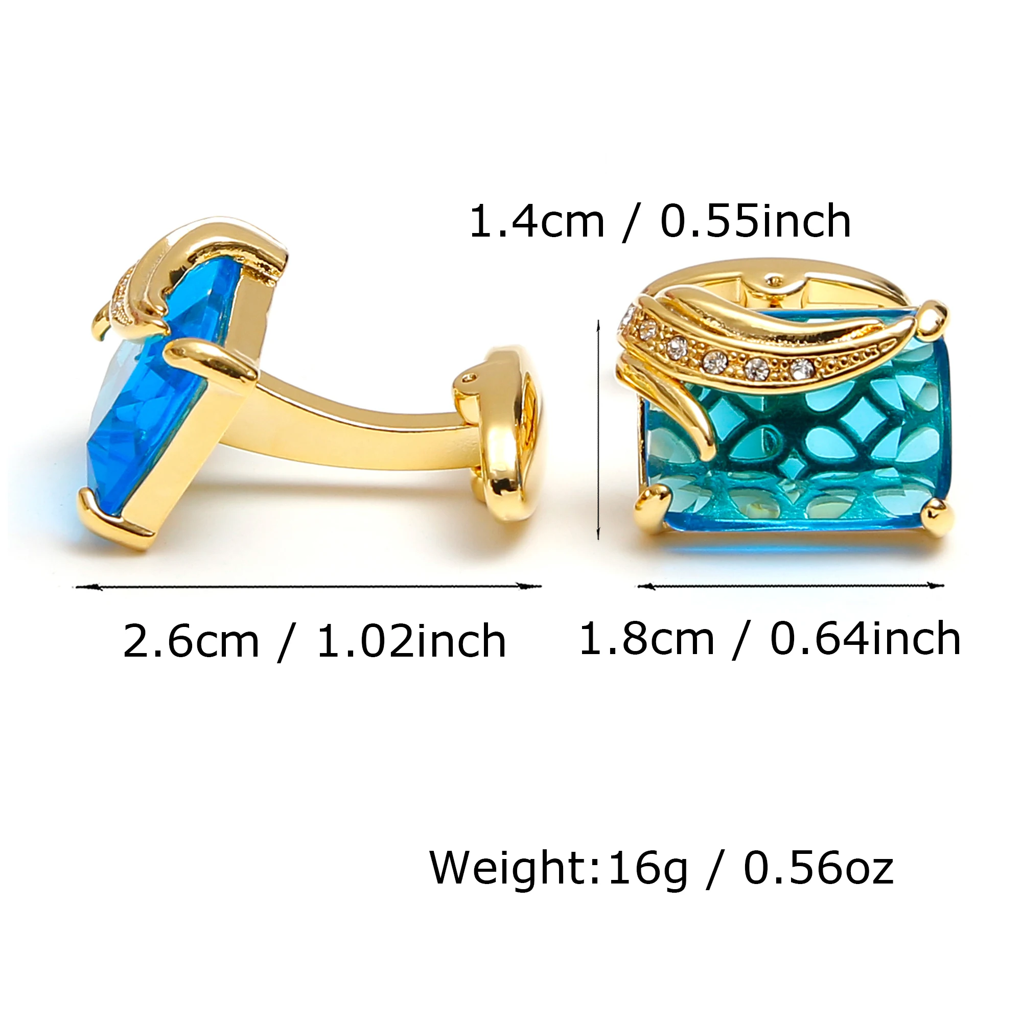 TOMYE Gold Cufflinks for Men, Luxury Blue Crystal Square Brass Dress Shirt Cuff Links Jewelry Wedding Gift for Dad Groom Husband