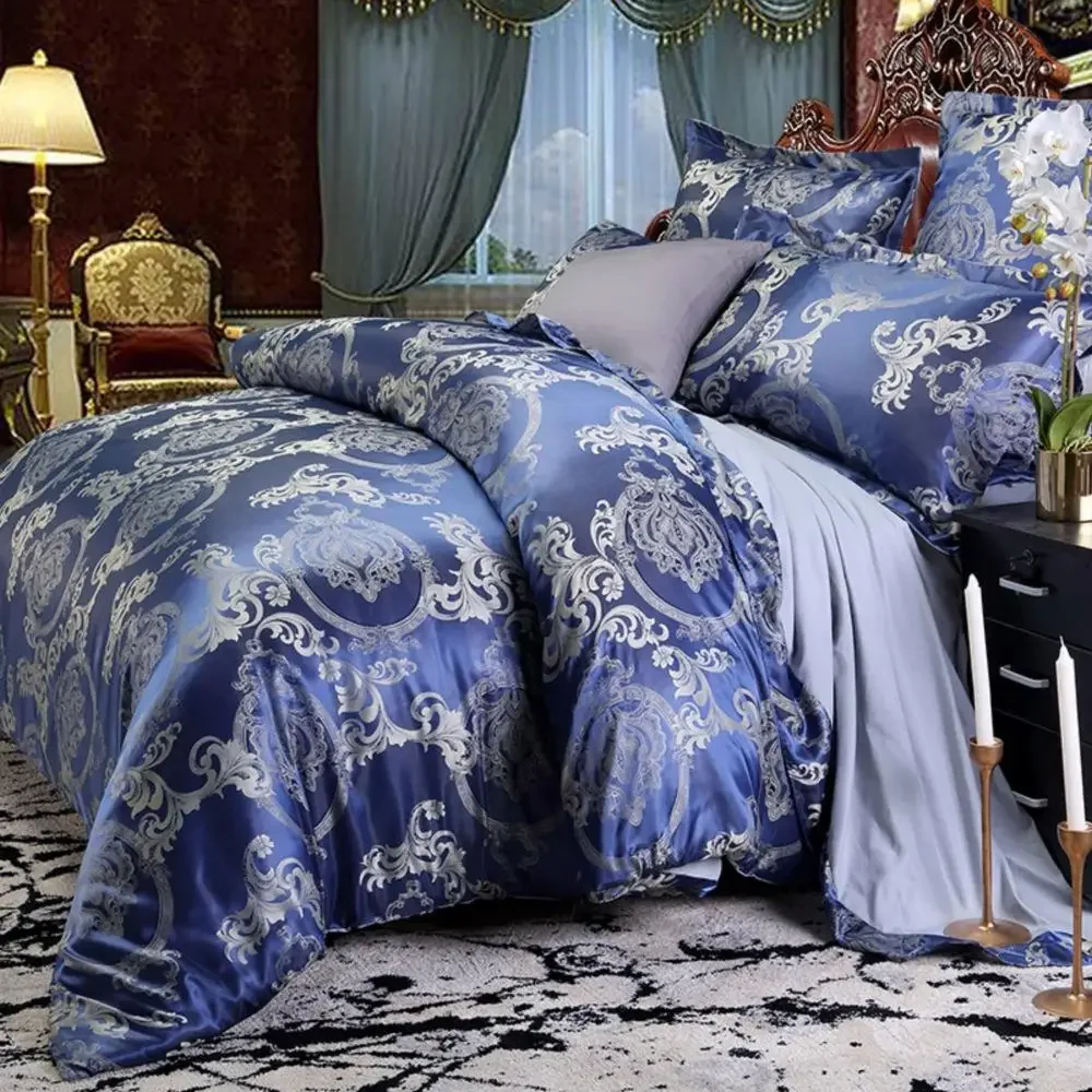 

Jacquard Comforter Bedding Sets King Size Gold Cover Duvet Queen Bed Linen Satin Bed Sheets and Pillowcases High Quality